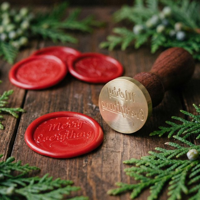 Merry Script Everything Christmas Holiday Elegant  Wax Seal Stamp (Elegant Script Merry Everything Christmas Holiday Wax Seal Stamp)