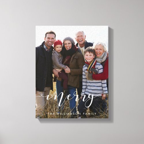 Merry Script Family Photo Christmas Keepsake Canvas Print