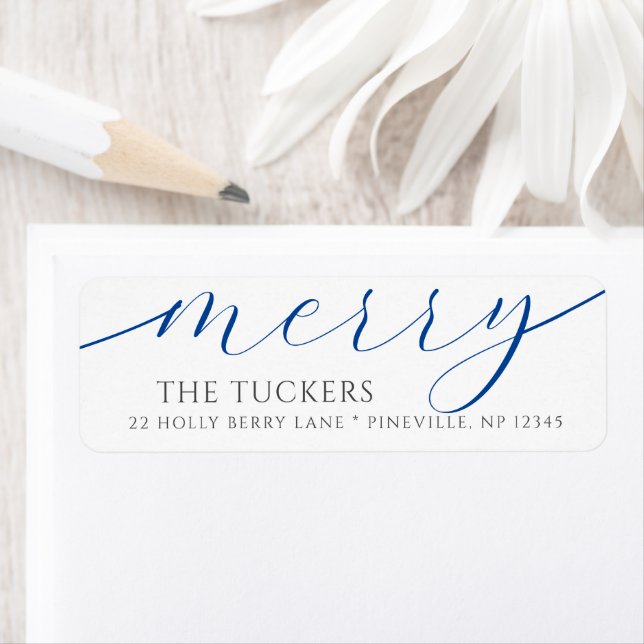 MERRY Script Festive Christmas Return Address Label (Insitu)