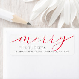 MERRY Script Festive Christmas Return Address Label