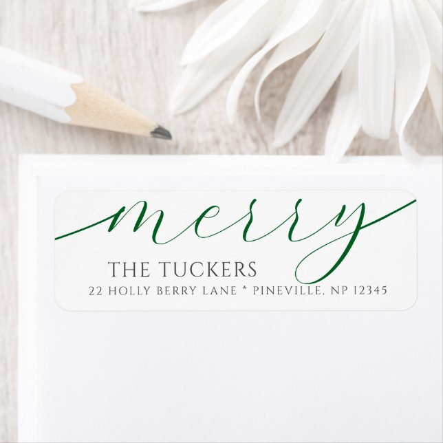 MERRY Script Festive Green Christmas Address Label (Insitu)