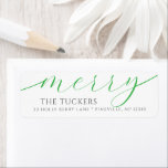 MERRY Script Festive Green Christmas Address Label<br><div class="desc">This simple design features the festive greeting "merry" in a pretty script font. Click the customize button for more flexibility in modifying/adding text/photos and design elements! Variations of this design as well as coordinating products are available in our shop, zazzle.com/store/doodlelulu. Contact us if you need this design applied to a...</div>