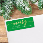 MERRY Script Gold & Bright Green Christmas Address Label<br><div class="desc">This simple design features the festive greeting "merry" in faux gold foil. Click the customize button for more flexibility in modifying/adding text/photos and design elements! Variations of this design as well as coordinating products are available in our shop, zazzle.com/store/doodlelulu. Contact us if you need this design applied to a specific...</div>