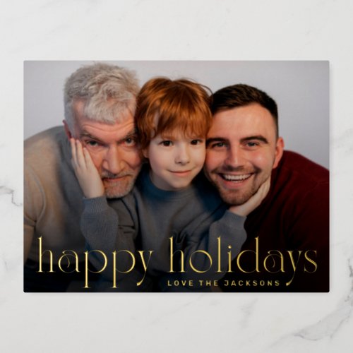 merry script happy holidays photo christmas foil holiday postcard