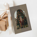 Merry Script Modern Stripes Photo Arch Frame Grey Foil Holiday Card<br><div class="desc">Elegant modern stripes photo holiday foil card. Our Design features an elegant modern photo arch in gold foil along with gold foil vertical lines. "Merry" is written in a calligraphy font in gold foil. Customize with your own photo added to the photo arch along with the year and family signature....</div>