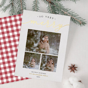 Merry Script   Photo Collage Foil Holiday Card