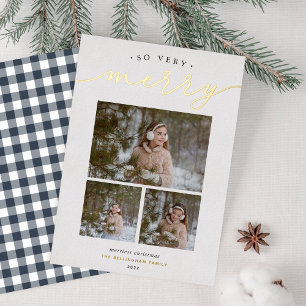 Merry Script Photo Collage Foil Holiday Card