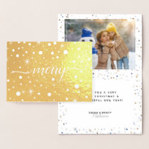 MERRY Script + Photo Color-Matching Snow + Stars Foil Card