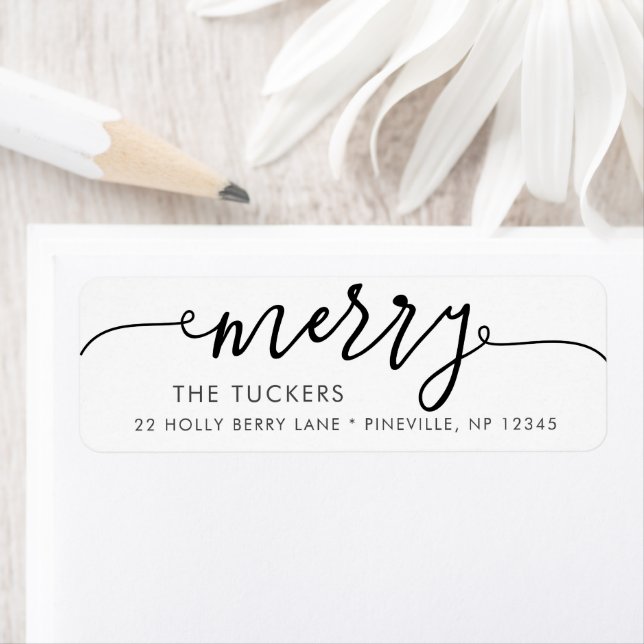 MERRY Script Simple Christmas Return Address Label (Insitu)