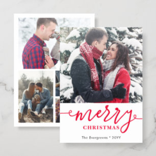 Merry Script Simple Modern Christmas Letterpress Photo Cards