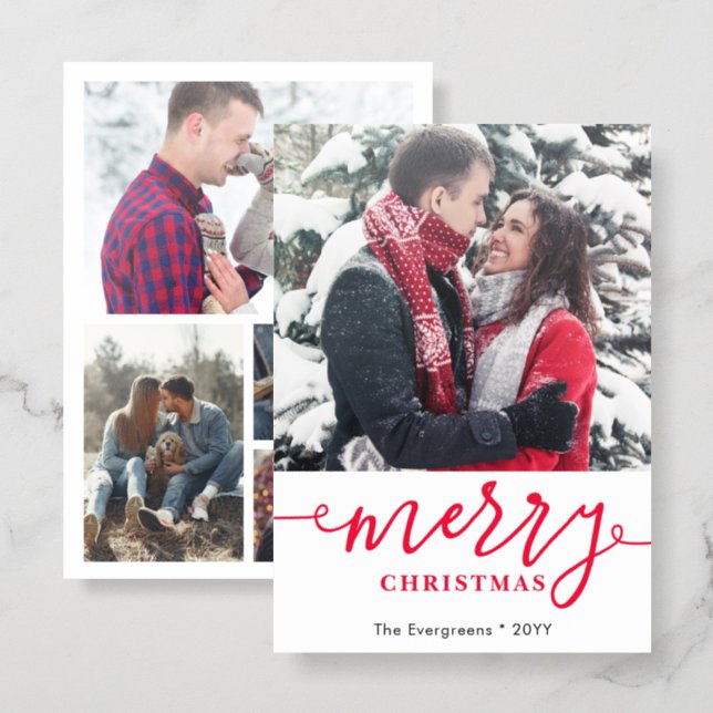 Merry Script Simple Modern Christmas Letterpress Photo Cards (Front/Back)