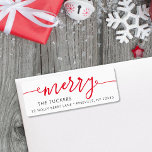 MERRY Script Simple Red Christmas Return Address Label<br><div class="desc">This simple design features the festive greeting "merry." Click the customize button for more flexibility in modifying/adding text/photos and design elements! Variations of this design as well as coordinating products are available in our shop, zazzle.com/store/doodlelulu. Contact us if you need this design applied to a specific product to create your...</div>