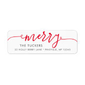 MERRY Script Simple Red Christmas Return Address Label (Front)