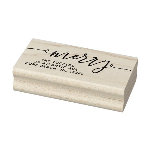 MERRY Script Simple Red Christmas Return Address Rubber Stamp