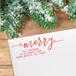 MERRY Script Simple Red Christmas Return Address Self-inking Stamp<br><div class="desc">This simple design features the festive greeting "merry." Click the customize button for more flexibility in modifying/adding text/photos and design elements! Variations of this design as well as coordinating products are available in our shop, zazzle.com/store/doodlelulu. Contact us if you need this design applied to a specific product to create your...</div>