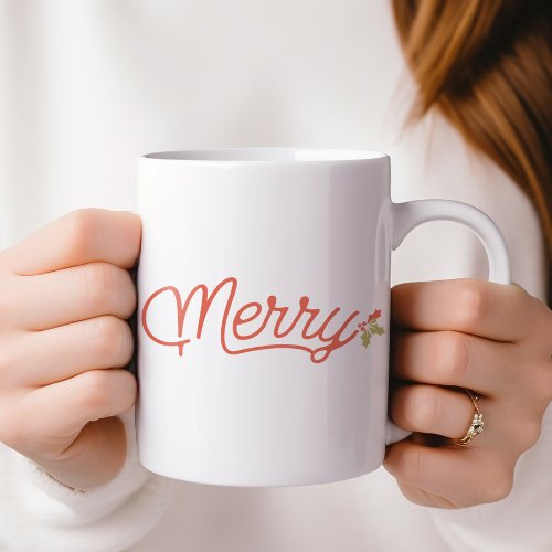 Merry Script Typography Christmas Personalized Giant Coffee Mug