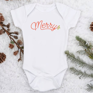 Merry Script Typography Minimalist Christmas  Baby Bodysuit