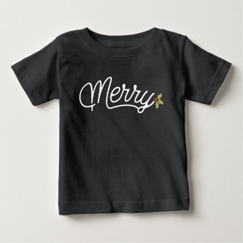 Merry Script Typography Minimalist Christmas  Baby T_Shirt