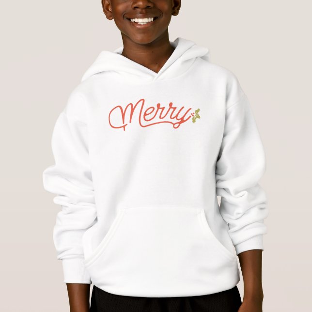 Merry Script Typography Minimalist Christmas  Hoodie (Front)