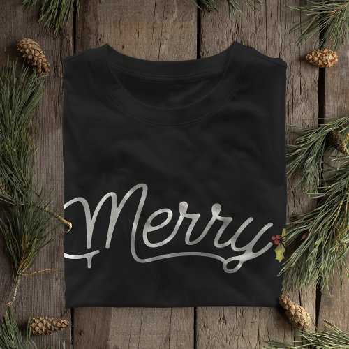 Merry Script Typography Minimalist Christmas  T_Shirt