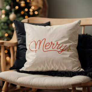 Merry Script Typography Minimalist Christmas Throw Pillow