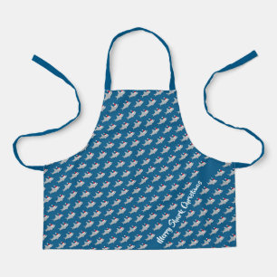Merry Shark Christmas Blue Gray Animal Pattern Apron