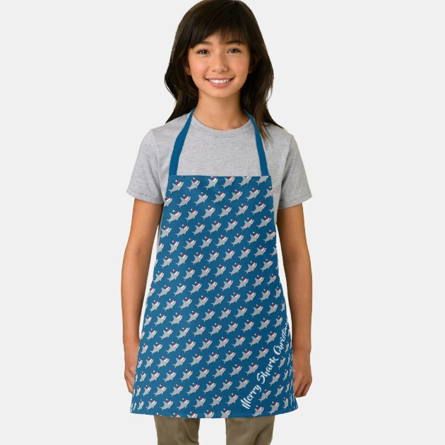 Merry Shark Christmas Blue Gray Animal Pattern Apron | Zazzle