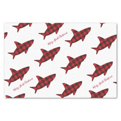 Merry Shark Christmas Plaid Red Black White Tissue Paper