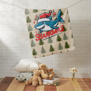 Merry Sharkmas, Christmas Shark, Funny Shark Xmas Baby Blanket
