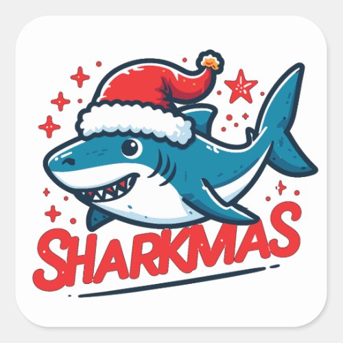 Merry Sharkmas Christmas Shark Funny Shark Xmas Square Sticker