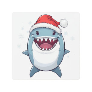 Merry Sharkmas Festive Cute Santa Pet Sea Fish Metal Print