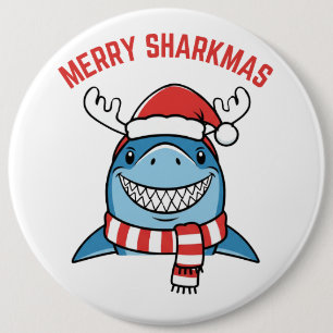 Merry Sharkmas Funny Christmas Shark Button