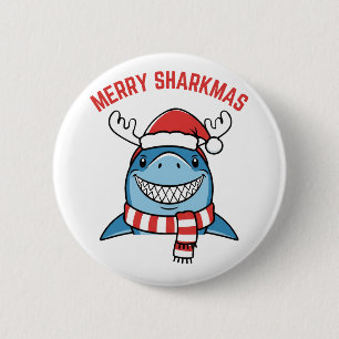 Merry Sharkmas Funny Christmas Shark Button