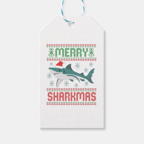 Merry Sharkmas Funny Christmas Shark Ugly Sweater Gift Tags