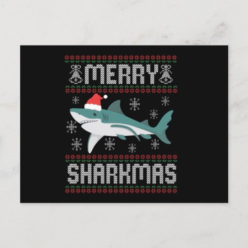 Merry Sharkmas Funny Christmas Shark Ugly Sweater Postcard