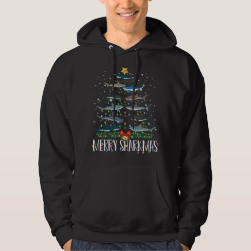 Merry Sharkmas Funny Shark Christmas Tree Lights P Hoodie