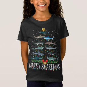 Merry Sharkmas Funny Shark Christmas Tree Lights P T-Shirt