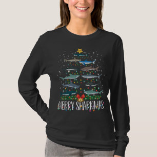 Merry Sharkmas Funny Shark Christmas Tree Lights P T-Shirt