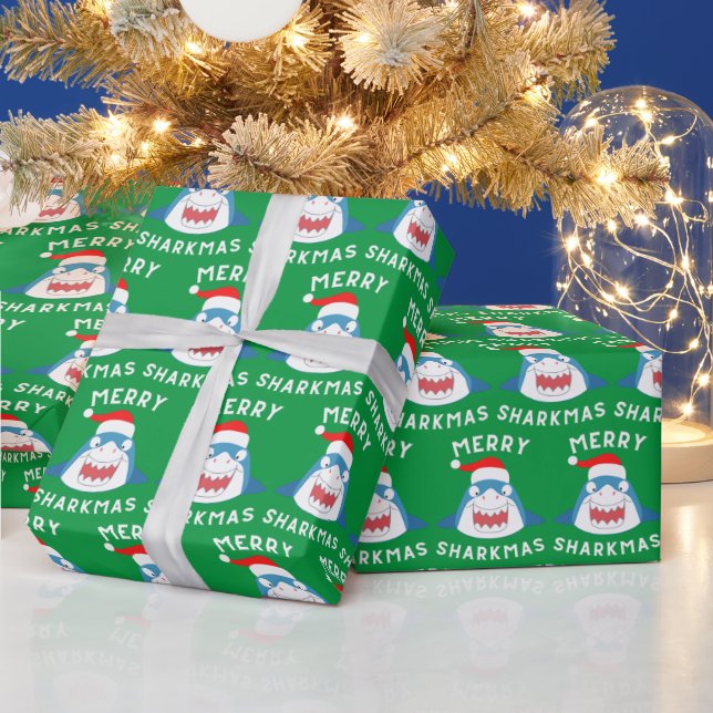 Merry Sharkmas Pattern Funny Santa Shark Christmas Wrapping Paper (Holidays)