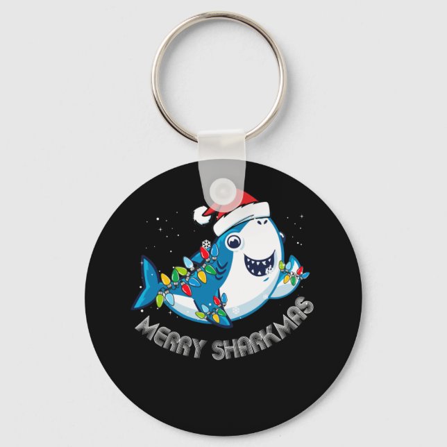 Merry Sharkmas Santa Christmas Sharks Lover Gift Keychain (Front)
