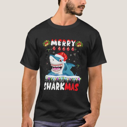 Merry Sharkmas Santa Ride Shark Ugly Christmas Lig T_Shirt