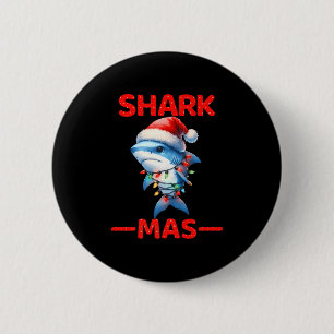 Merry Sharkmas Santa Shark Christmas Lights Hat Tr Button