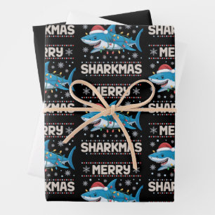 Merry Sharkmas Santa Ugly Christmas Lights Xmas Wrapping Paper Sheets