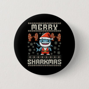 Merry Sharkmas Shark Christmas Ugly Xmas Kids Shar Button