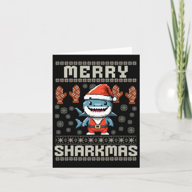 Merry Sharkmas Shark Christmas Ugly Xmas Kids Shar Card (Front)