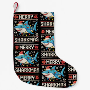 Merry Sharkmas Shark Christmas Ugly Xmas Lights Small Christmas Stocking
