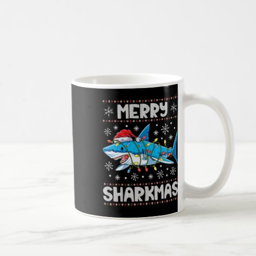 Merry Sharkmas Shark Santa Ugly Christmas Lights B Coffee Mug