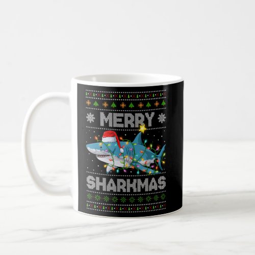 Merry Sharkmas Shark Santa Ugly Lights Coffee Mug