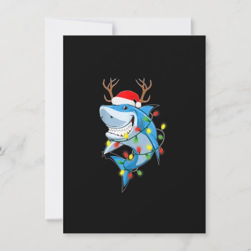 Merry Sharkmas Shark with Santa Hat Christmas Ligh Invitation