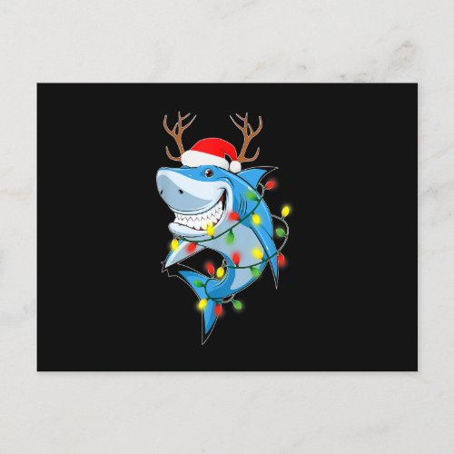 Merry Sharkmas Shark with Santa Hat Christmas Ligh Postcard